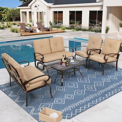 5-Piece Outdoor Patio Conversation Set Glider Loveseat and Rocker with Cushions