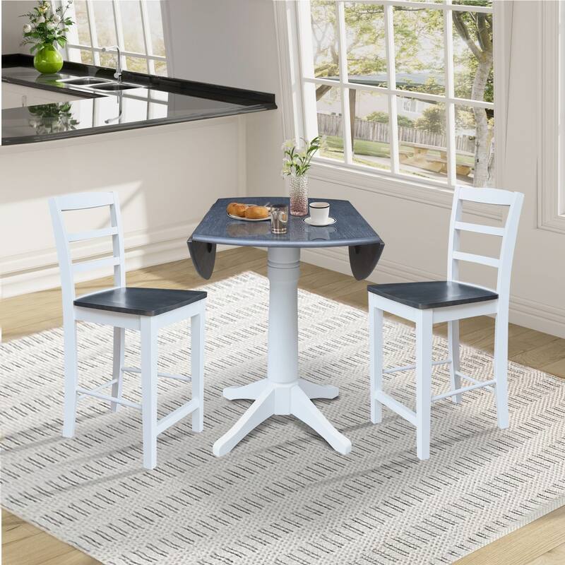 42" Round Top Dual Drop Leaf Pedestal Table with Stools