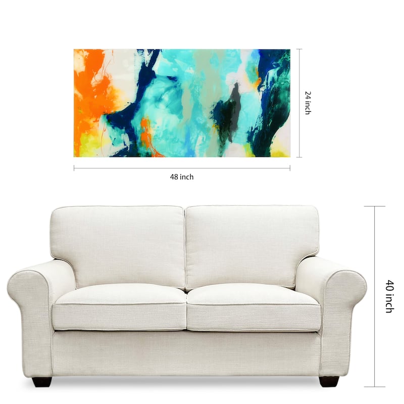 "Tidal Abstract 2" Frameless Free Floating Tempered Glass Panel Graphic Wall Art