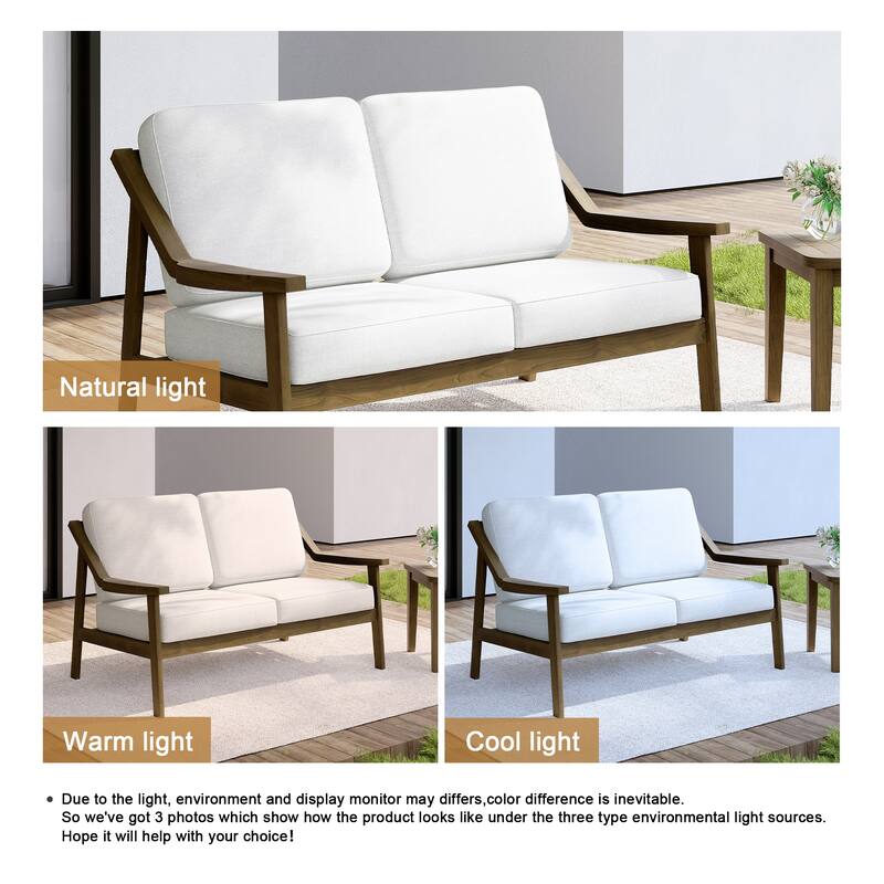 Outdoor Wood Teak Patio 2 Seater Loveseat with Cushion