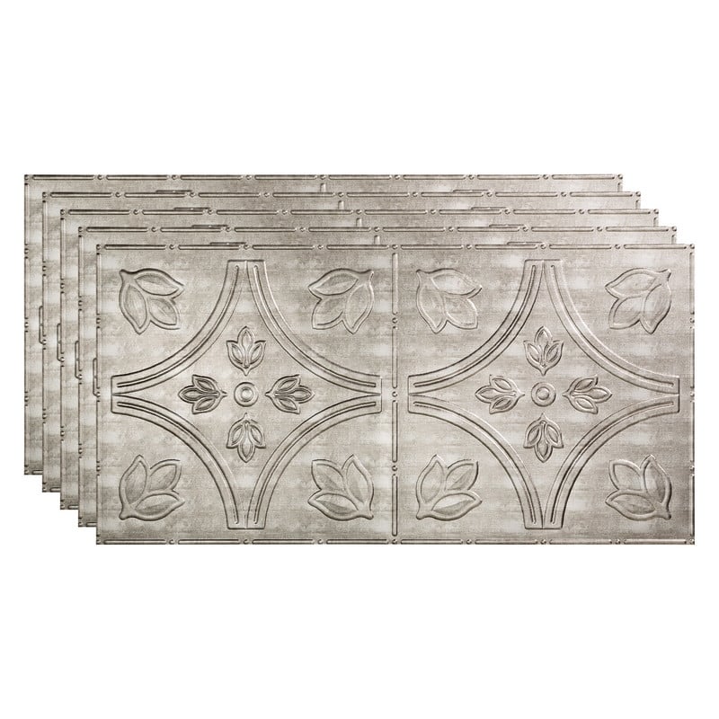 FASÄDE Traditional Style 5 Decorative Vinyl 2ft x 4ft Glue Up Ceiling Panel in Crosshatch Silver (5 Pack) - 5 Pack - Crosshatch Silver