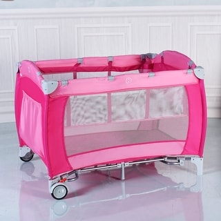 GZMR Foldable Baby Crib Playpen with Mosquito Net and Bag