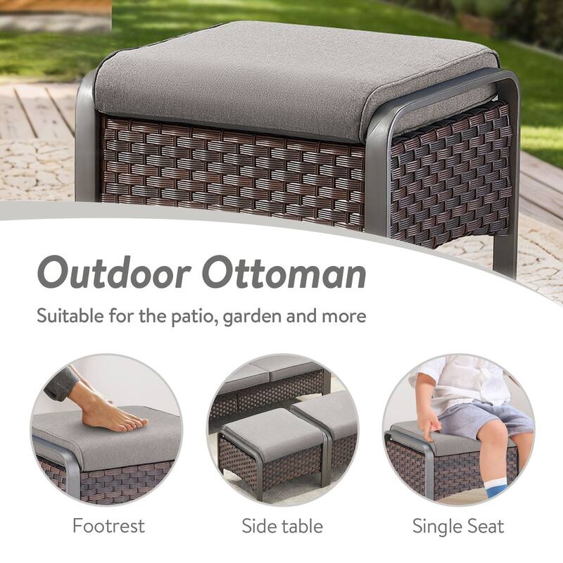 Gymojoy Industrial Style Outdoor Wicker Patio Ottomans Set of 2