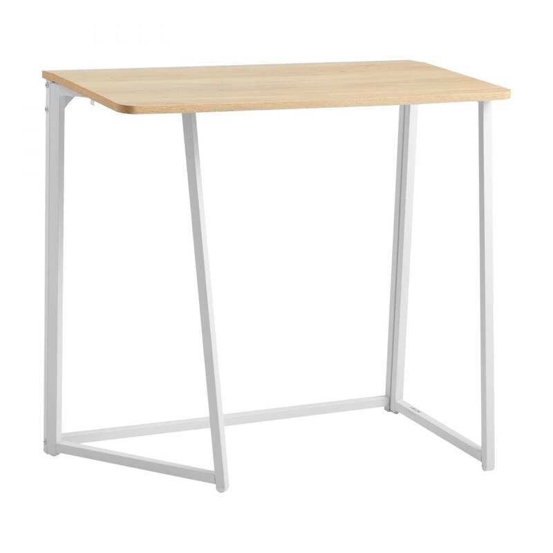 Wood Foldable Computer Desk with White Sturdy Steel Frame for Home Office and Study