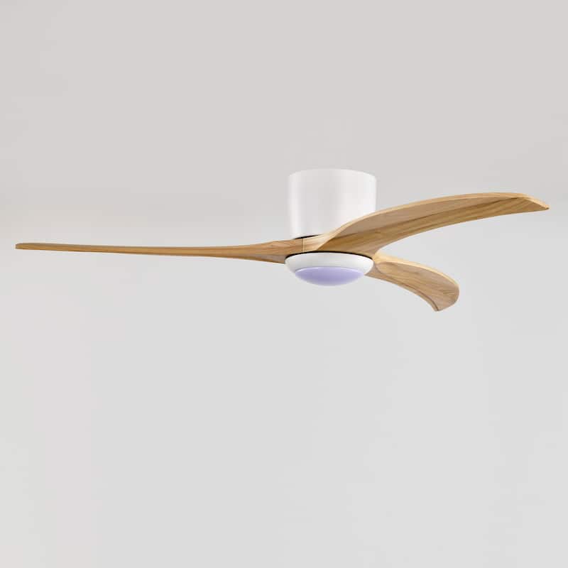 52" Flush Mount Ceiling Fan Solid Wood Blades Ceiling Fan With Light With Remote Control,Noiseless Reversible Motor,6 Speed
