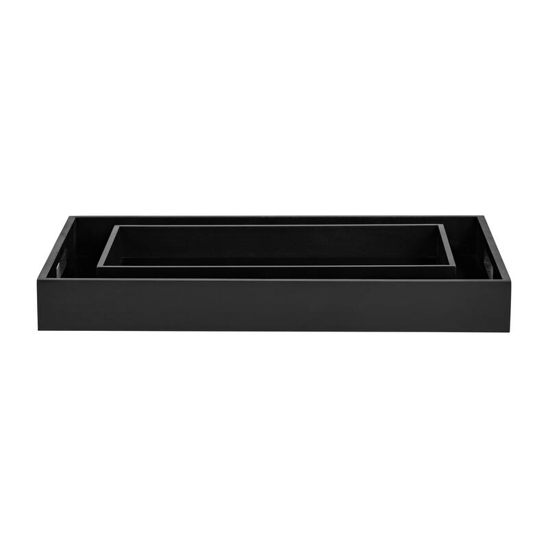 Sagebrook Home Set of 2 Nesting Serving Trays Wood/Glass 14" and 18" Rectangular Black Decorative Trays - 18" x 12" x 2"