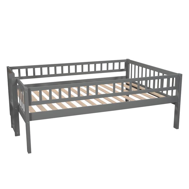 Full Over Full Over Full Triple Bed Convertible into 2 Full Size Platform Beds and 1 Floor Bed, Bed Frame with Slide and Ladder