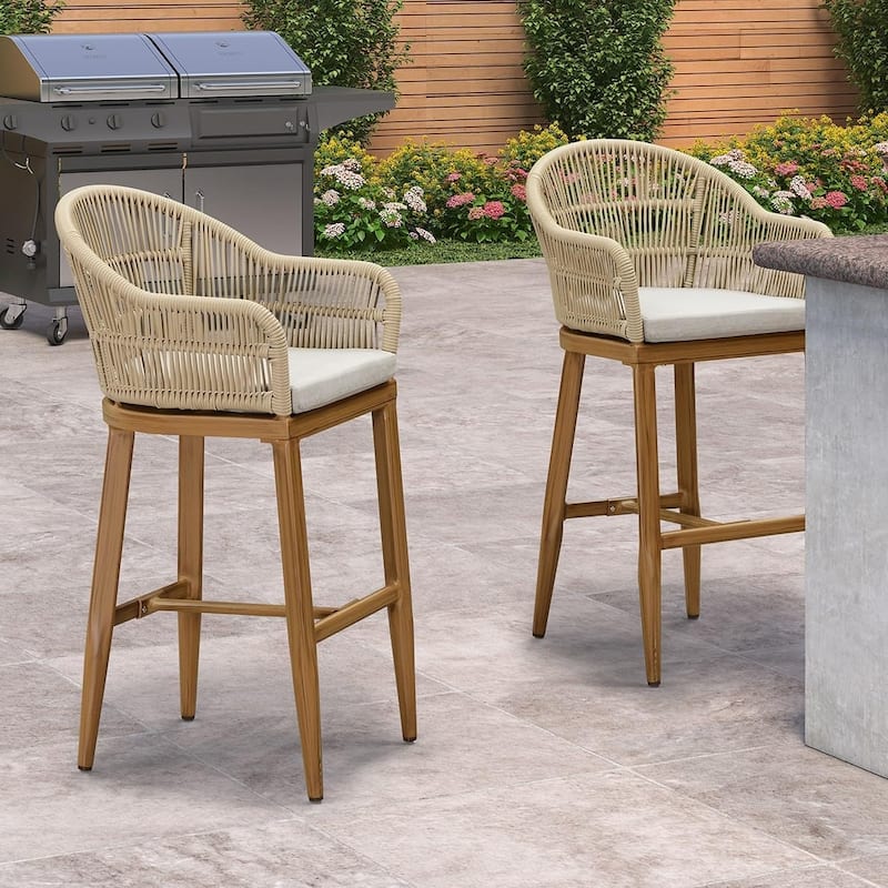 PURPLE LEAF Outdoor Dining Chairs Set of 2 Patio Counter Height Bar Stool with Cushion