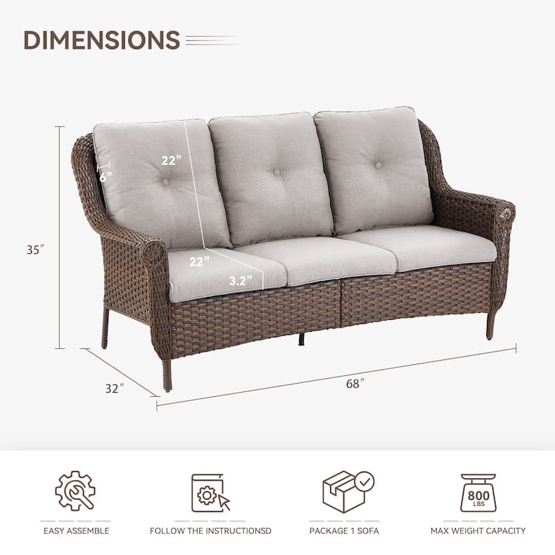 Gymojoy Premium Outdoor 3-Seat Wicker Sofa with Comfortable Cushions