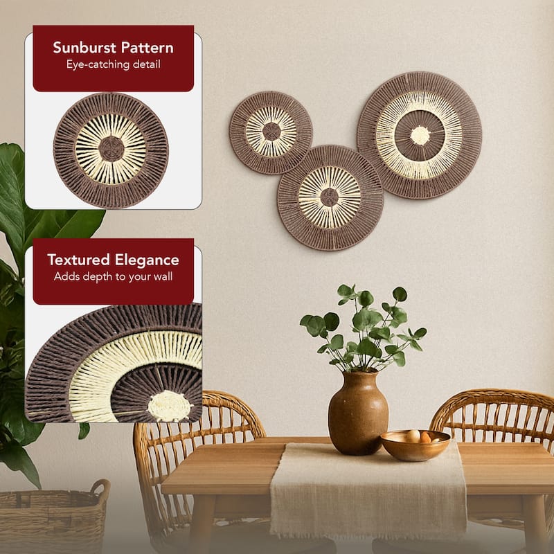 American Art Decor Woven Paper Rope Wall Decor, Set of 3