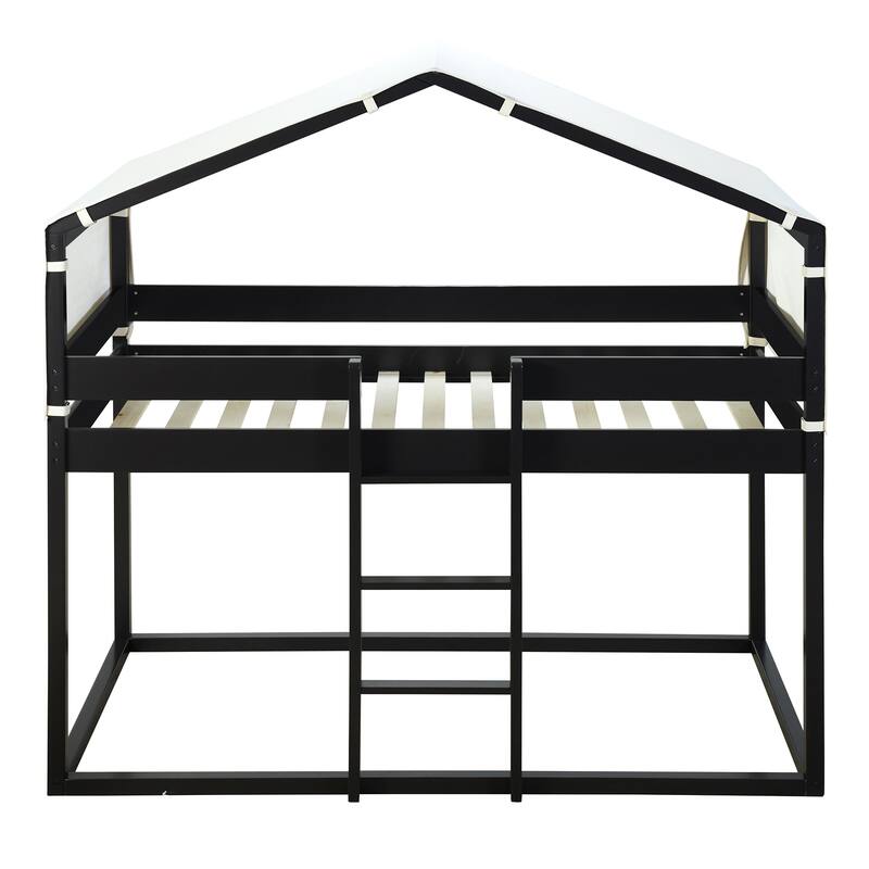 Fairytale House Bed Twin Over Twin Bunk Bed Wood Platform Bed Frame with Ladder Apex Roof Tent for Boys Girls, House-Shaped Bed