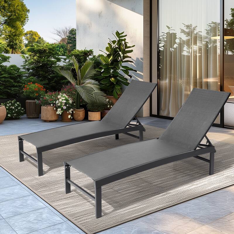 2PC Outdoor Patio Adjustable Chaise Lounge Chairs - Black