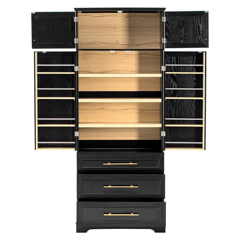 Freestanding Pantry Cabinet, Tall Storage Cupboard with 8 Door Shelves, 3 Adjustable Shelves, 3 Large Drawers, Kitchen Hutch