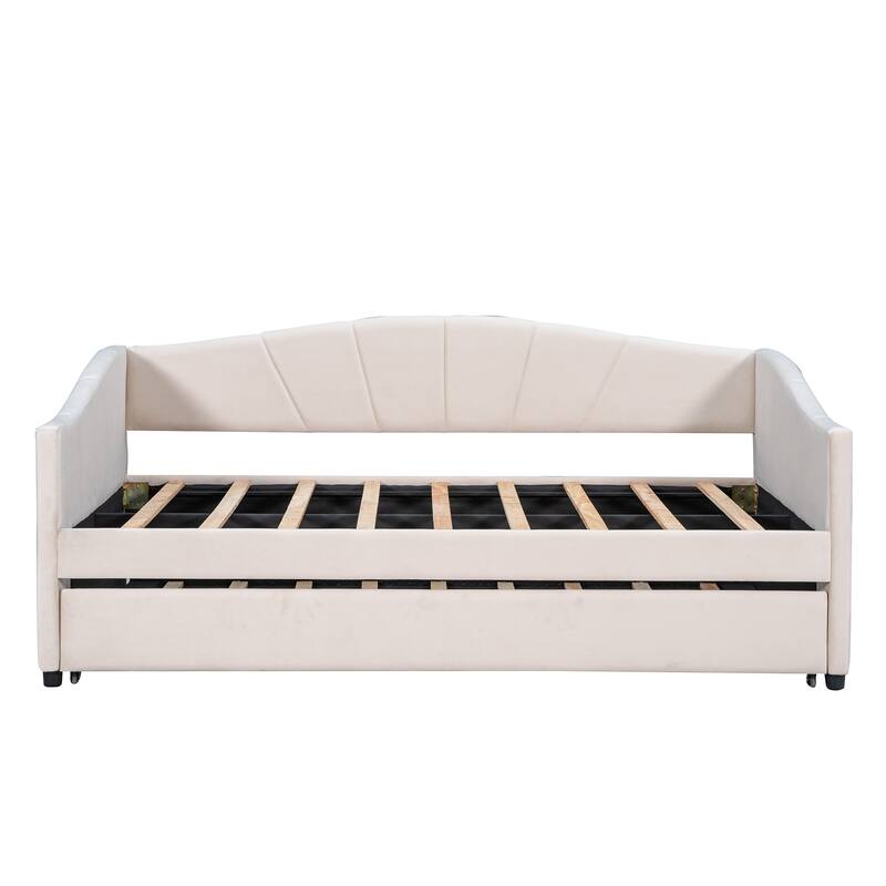 Velvet Twin Daybed Sofa Bed with Trundle, Space-Saving Design, No Box Spring Needed