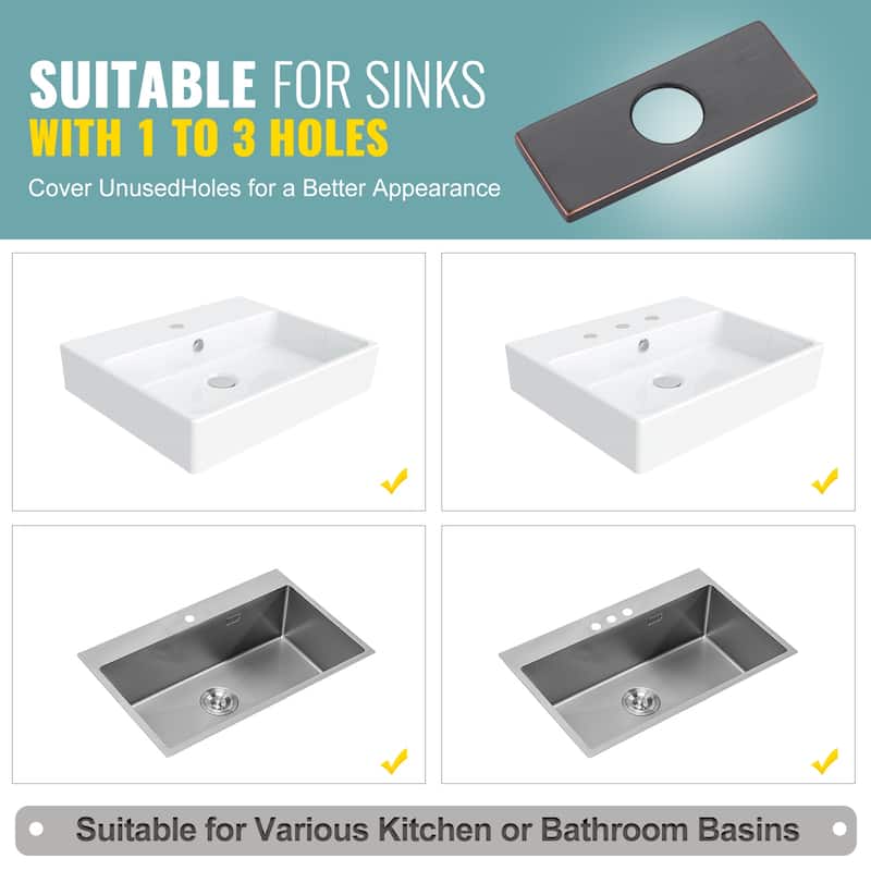 WOWOW 304 Stainless Steel Faucet Deck Plate Fits 1 to 3 Hole Sinks