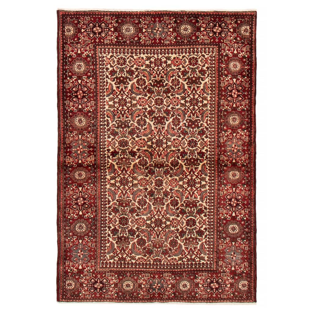 ECARPETGALLERY Hand-knotted Andelz Cream, Grey, Red, Red, Salmon Wool Rug - 4'7 x 6'8