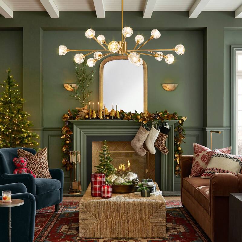 9/15/18-Light Modern Glam Gold Large Sputnik Cluster Crystal Globe Chandelier with Crystal Globe Shade