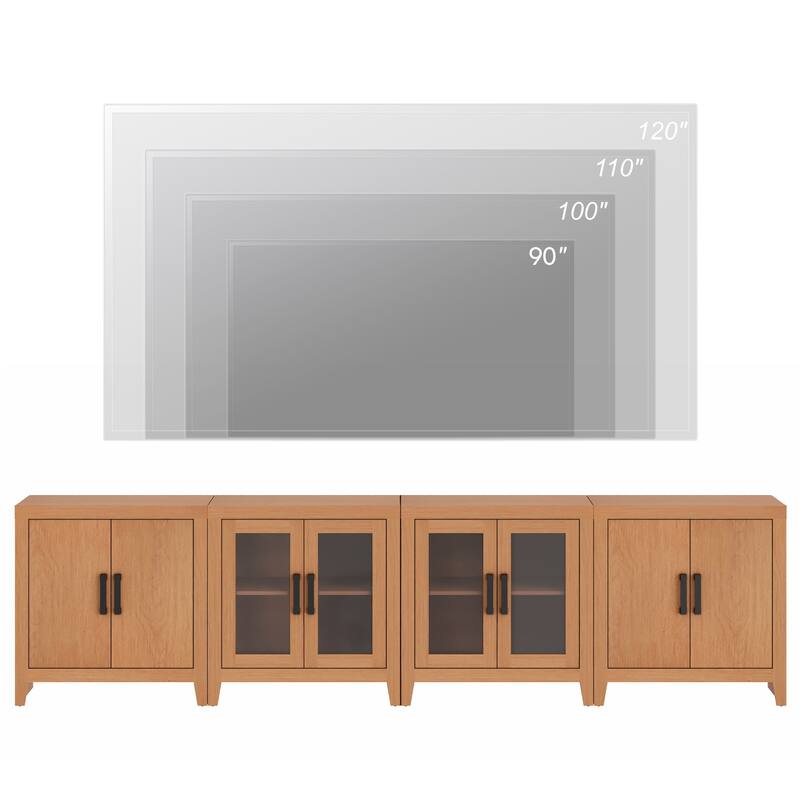 WAMPAT Farmhouse Buffet Cabinet with Glass Doors, 4-Piece Modular Sideboard with Adjustable Shelves