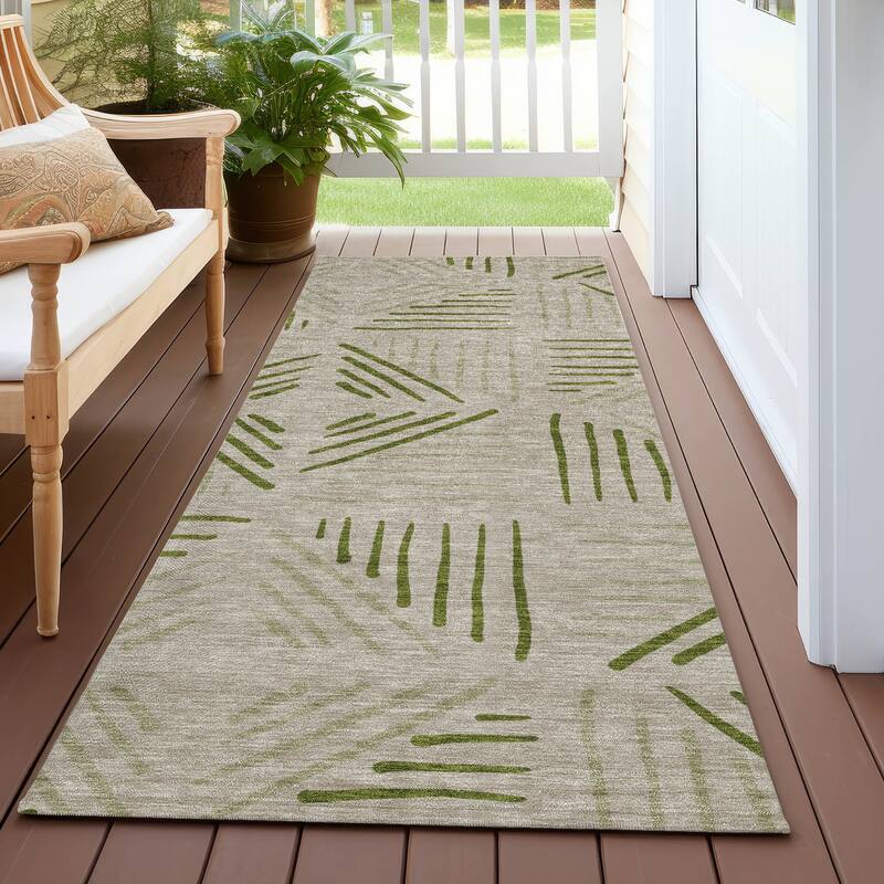 Machine Washable Indoor/ Outdoor Geo Dia Chantille Rug - Flax - 2'3" x 7'6"