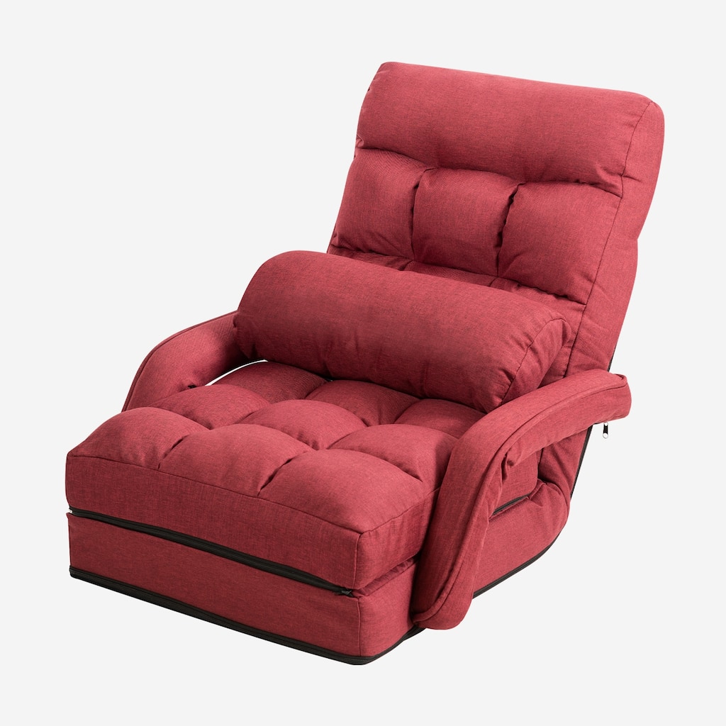 Gymax Red Folding Lazy Sofa Floor Chair Sofa Lounger Bed with Armrests