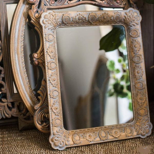 French Ornate Small Rectangular Mirror Wall Mounted Gold Shabby