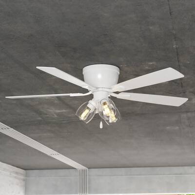 Brayton Transitional 3-Light Flush Mount Ceiling Fan with Light Kit, Pull Chain, Reversible Blades