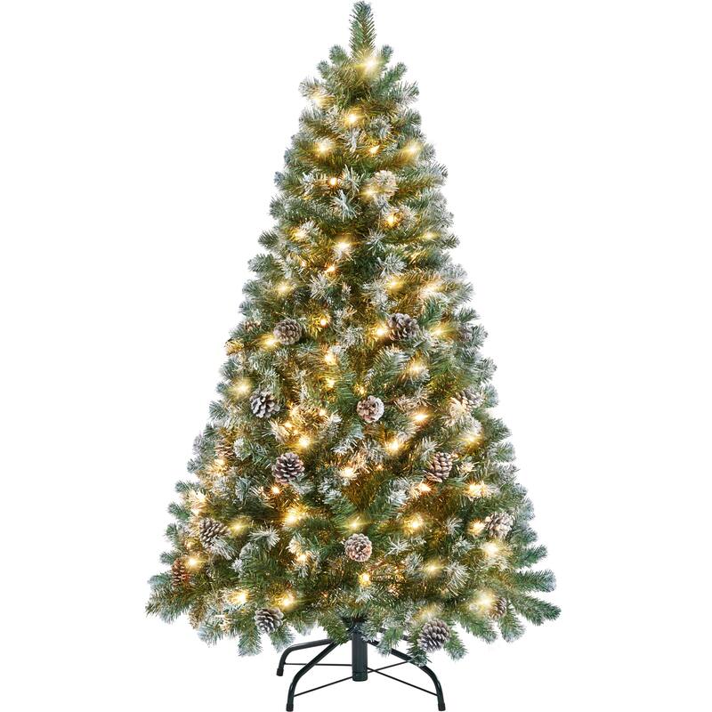 Yaheetech 4.5FT/6FT/7.5FT Pre-lit Frosted Artificial Christmas Tree with Stand Included, Green