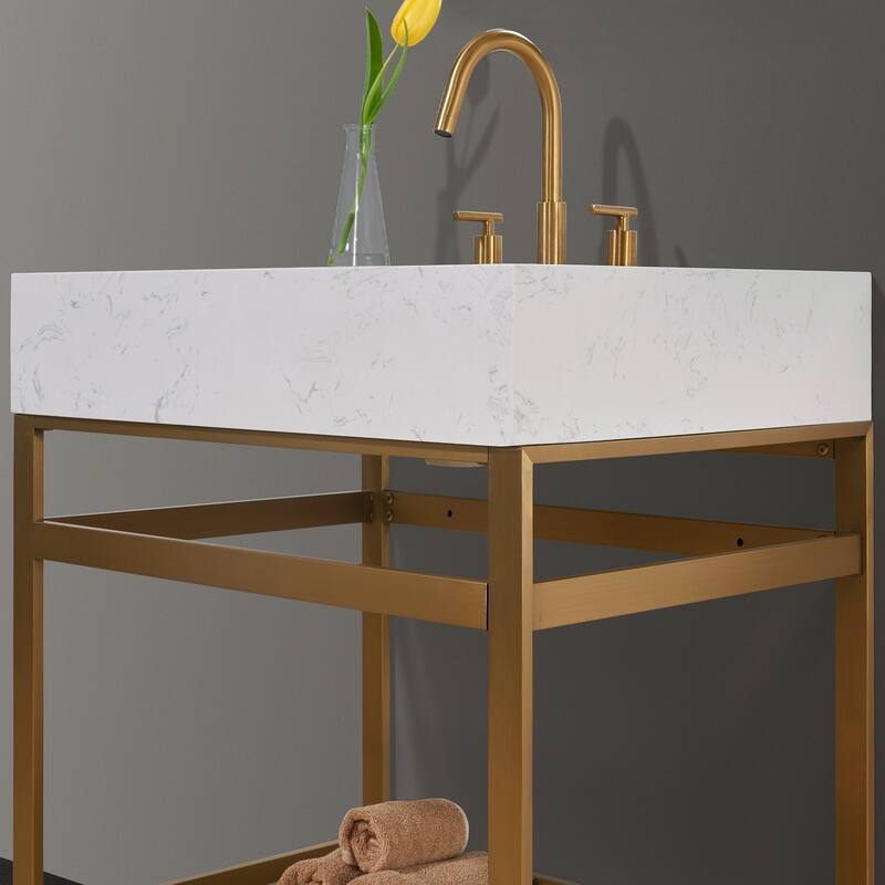 Altair Merano Stainless Steel Vanity Console with Stone Countertop, no Mirror