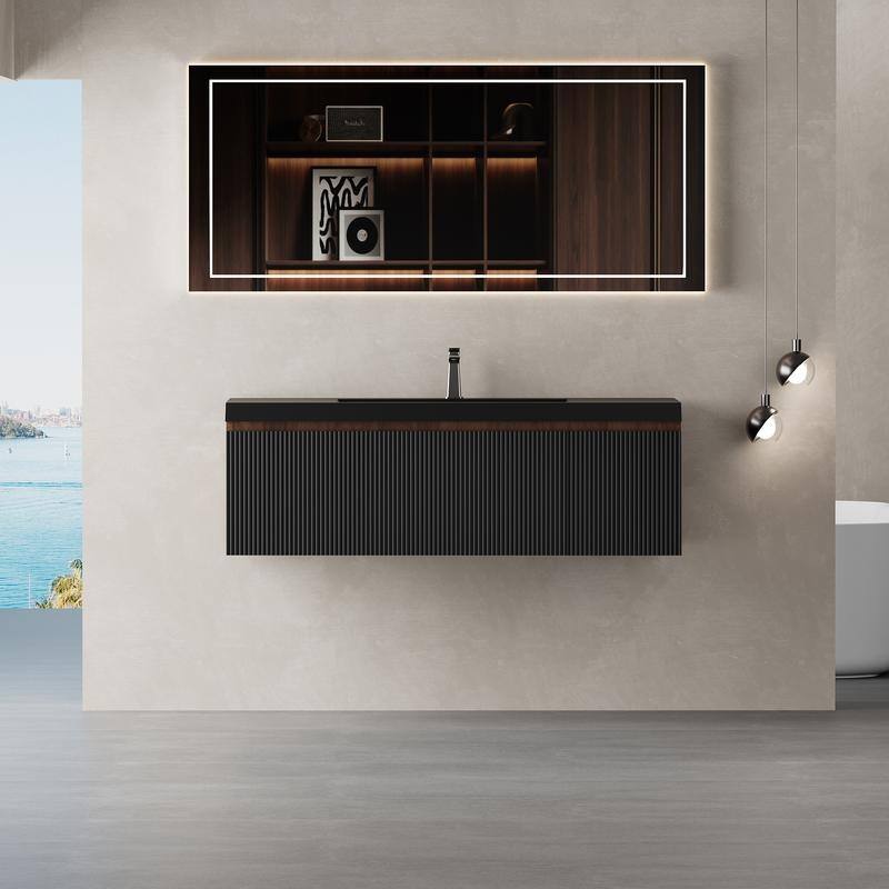 ABRUZZO Floating Vanity with Integrated Top Sink Soft-Close Wall-Mount Bathroom Cabinet
