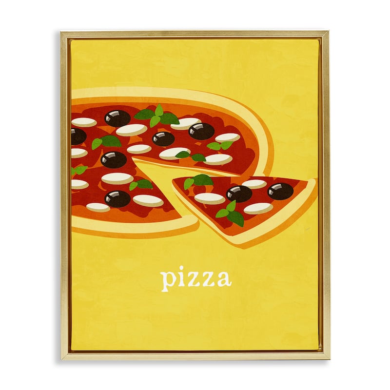 Stupell Delicious Pizza on Yellow Framed Floater Canvas Wall Art Design By Kim Allen - 25 x 31 - Gold