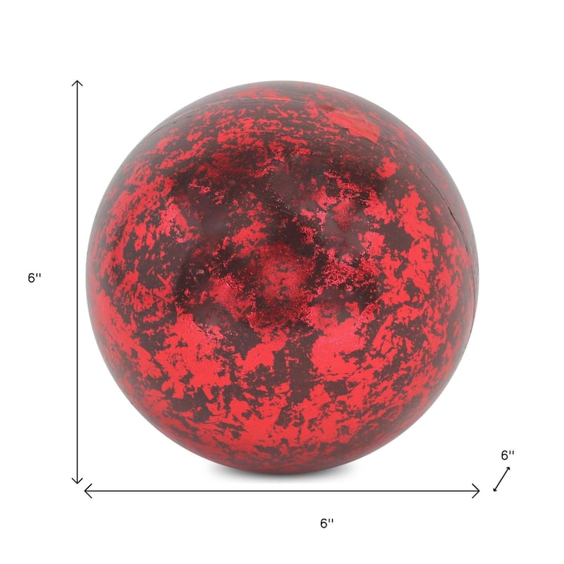 HomeRoots 6" Red Paper Hand Painted Orb Tabletop Sculpture - 6.00 in. x 6.00 in. x 6.00 in.