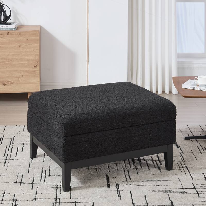 33.86"W Upholstered Storage Ottoman With Reversible Lid Coffee Table - Black