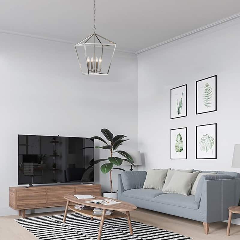 Brushed Nickel 4-Light Lantern Pendant 16 in with Sleeve - Brushed Nickel