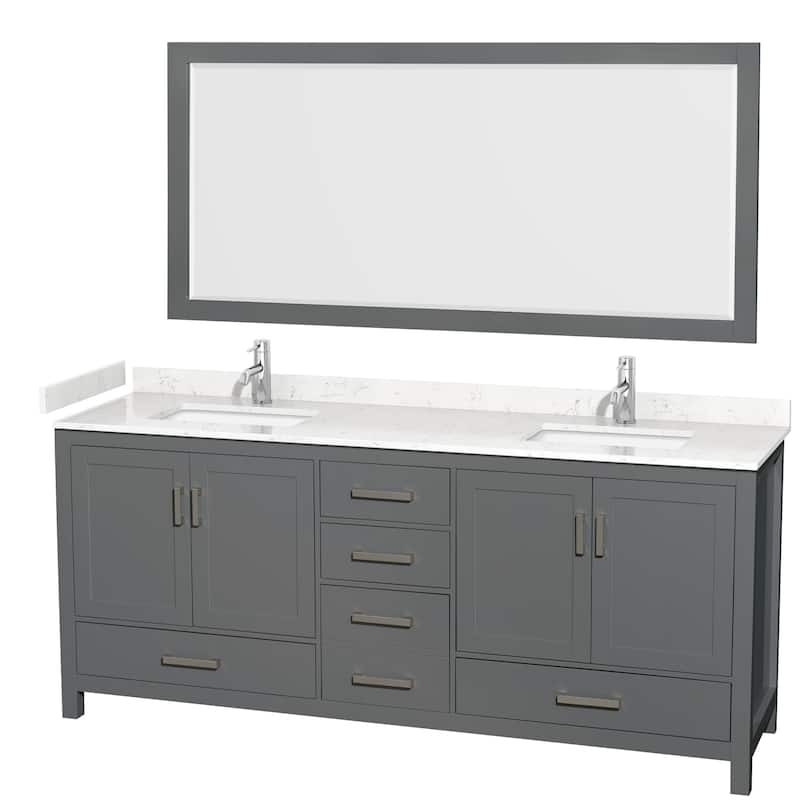 Wyndham Collection Sheffield 80" Double Bathroom Vanity, Carrara - Dark Gray / Carrara Cultured Marble Top / Brushed