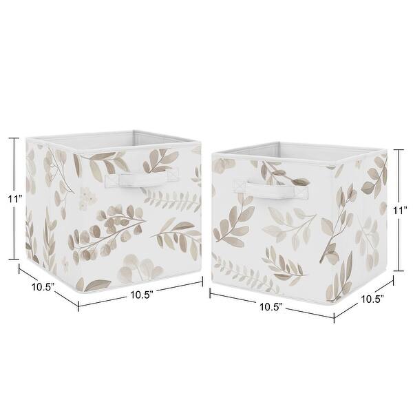 Floral Leaf Foldable Fabric Storage Bins - Ivory Cream Beige Taupe Gender Neutral Boho Watercolor Botanical Flower Woodland