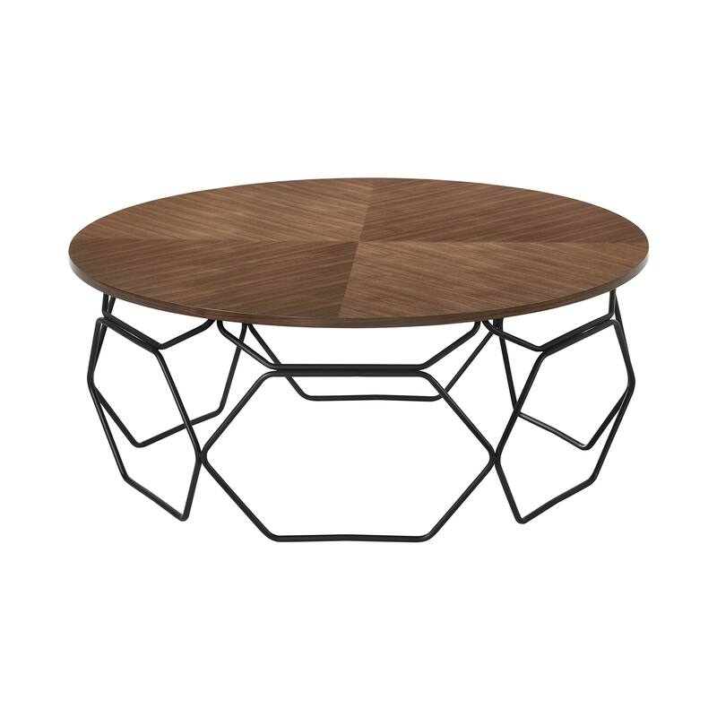 HomeRoots 36" Brown And Black Solid Wood And Metal Round Coffee Table - 36