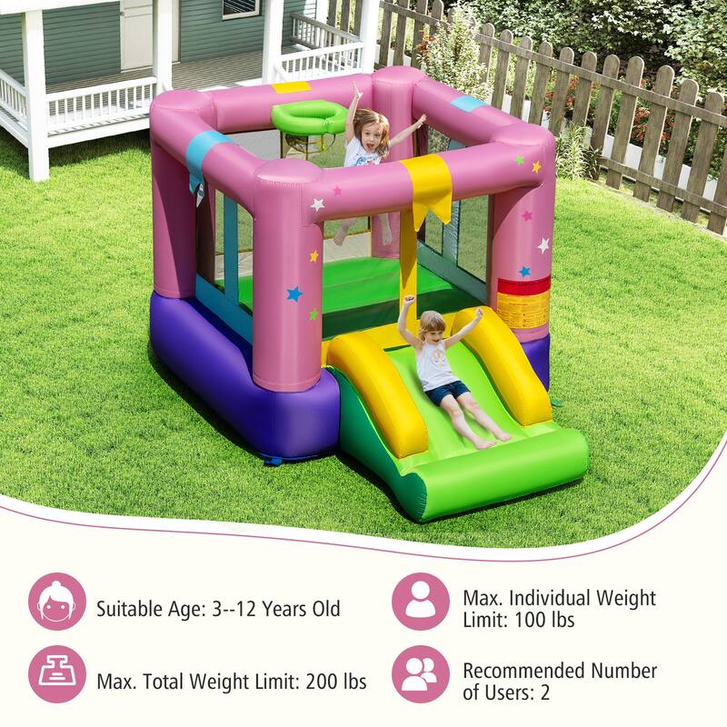 Gymax Inflatable Bounce House Bouncy Castle w/Slide & Basketball Rim - Multicolors