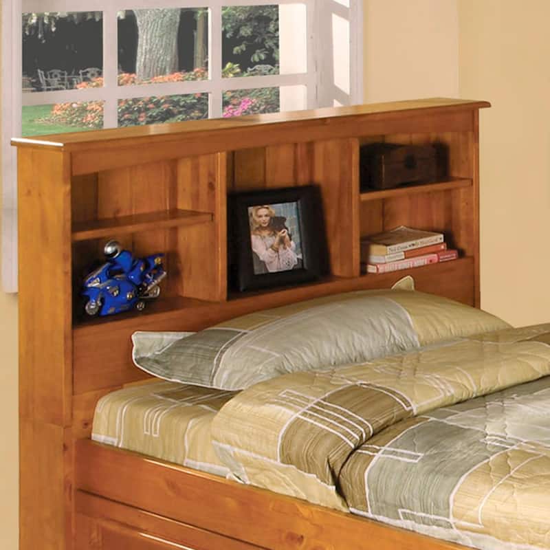 OS Home and Office Furniture Solid Pine Twin Captains Bookcase Bed with 3 drawers and a Twin Sized Trundle in Warm Honey