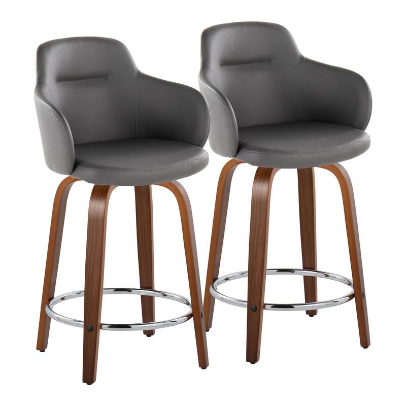 Carson Carrington Iglabo 24" Fixed-Height Counter Stool with Bent Wood Legs and Round Footrest (Set of 2)