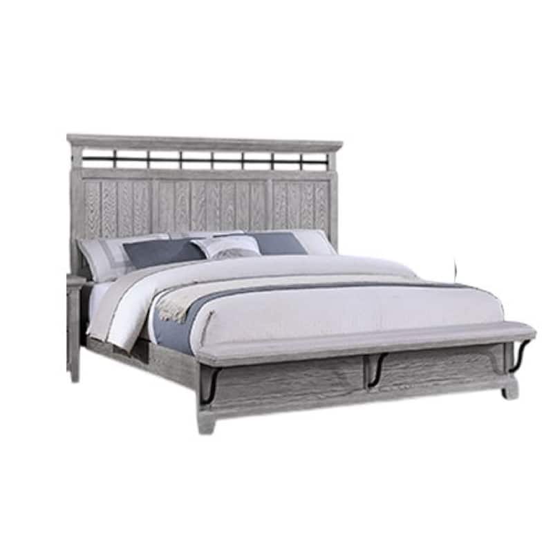 Bix King Size Bed w Upholstered Footboard, Light Gray Wood Grain