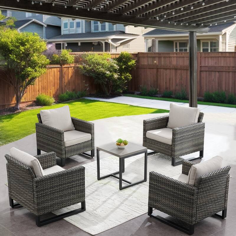 Gymojoy Outdoor Garden Patio Chairs with Side Table - Grey - Beige