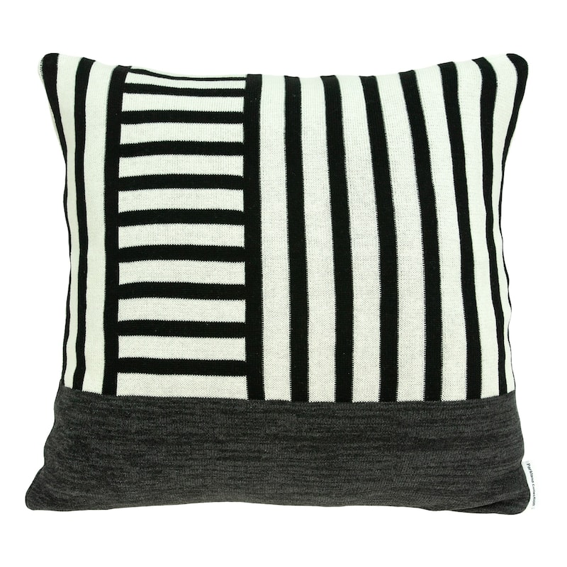 Knitted stripe Square Cotton Throw Pillow - 18" - Black and White