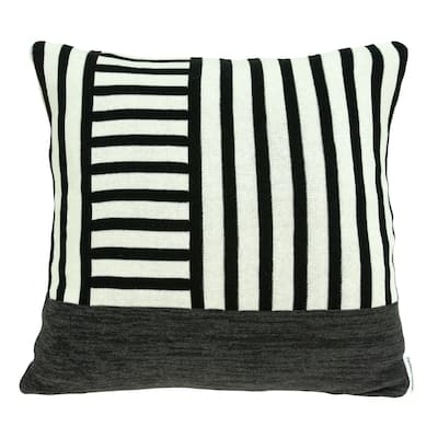 Knitted stripe Square Cotton Throw Pillow - 18" - Black and White