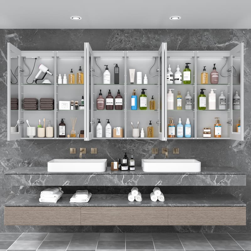 Modland 48–96 Inch LED Lighted Medicine Cabinet with Mirror, Large Bathroom Mirror Cabinet with Lights, Adjustable Shelves