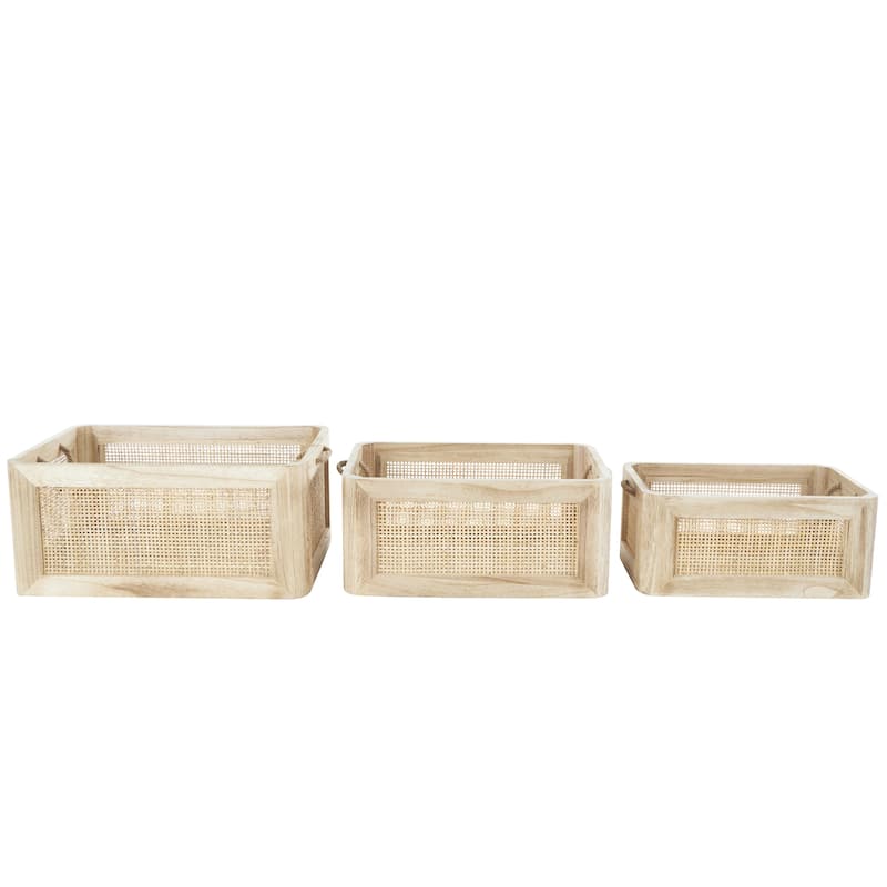 Rattan Woven Decorative and Functional Storage Basket with Rope Handles - Set of 3 Brown or Light Brown - Roche River Decor