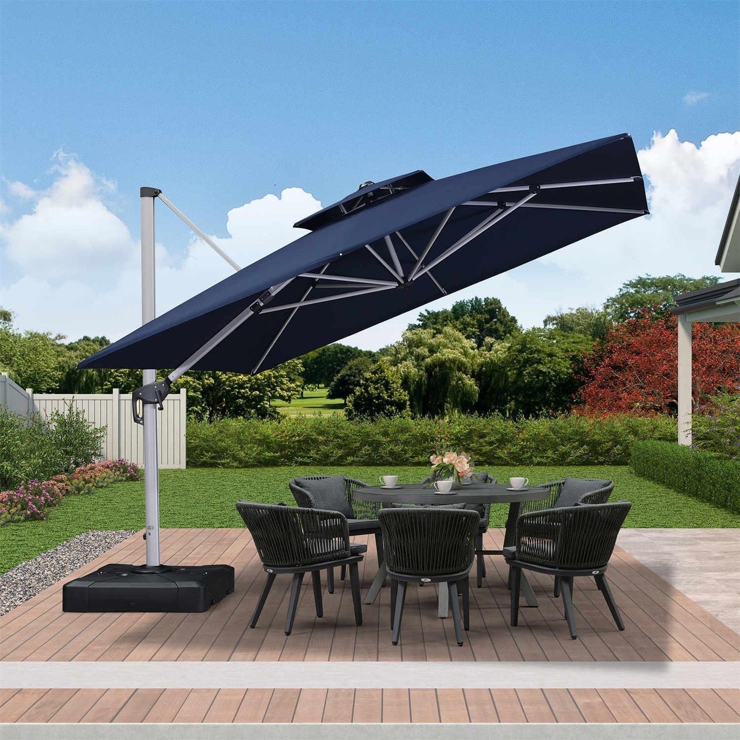 11 foot waterproof patio umbrella Ft Outdoor Cantilever Without Base and when closing the umbrella you can adjust it up before closing it PURPLE LEAF 11 Feet Patio