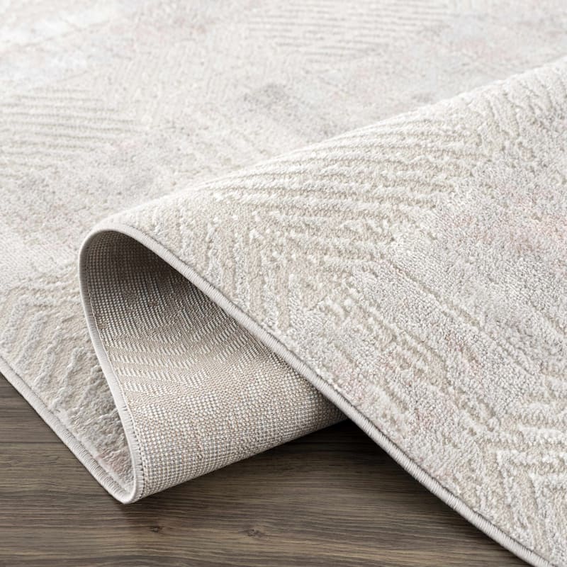 Hauteloom Calum Living Room, Bedroom Area Rug - Farmhouse - High Pile - Pink,Gray - 7'9" x 9'6"