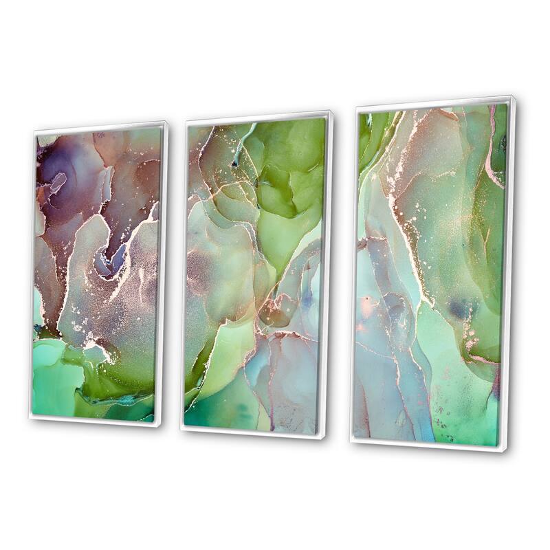 Designart "Green And Pink Abstract Ink Art" Modern Framed Wall Decor