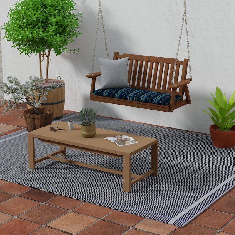 Sunbrella 48" x 18" Navy Stripe Outdoor Bench Cushion with Ties - 18'' L x 48'' W x 3.5'' H