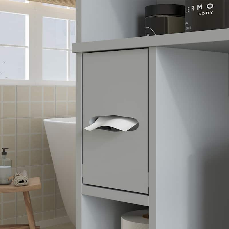 HOMCOM Over the Toilet Storage Cabinet, Modern Above Toilet Bathroom Organizer with 2 Doors, Storage Shelves, Toilet Paper
